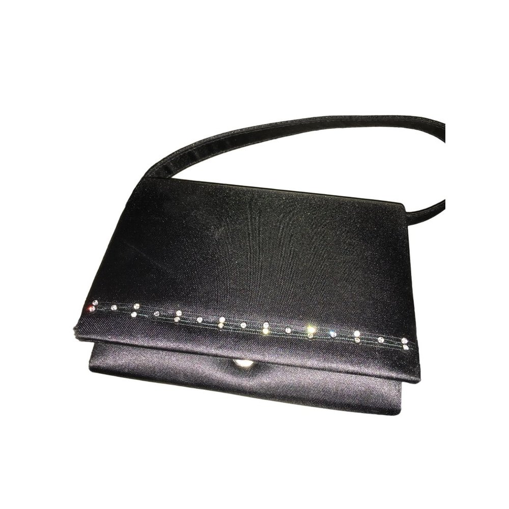 Little Mini Black Purse with Dainty Rhinestone Accent across Bottom of Front Fla
